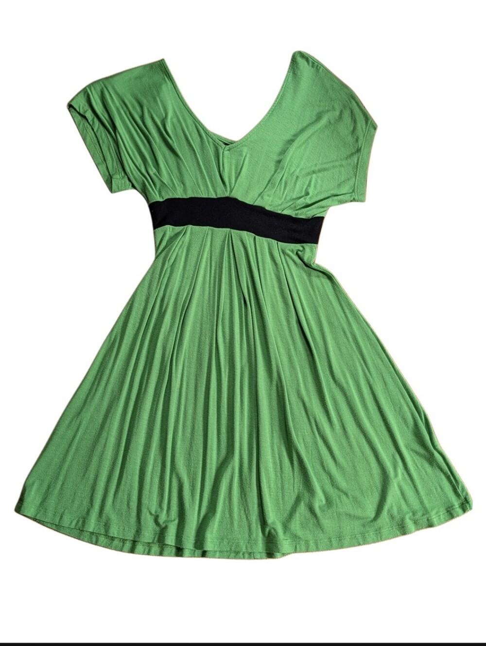 Mai Tai Boutique V Neck V Back Pleated Front Lime Green Summer Mini Dress